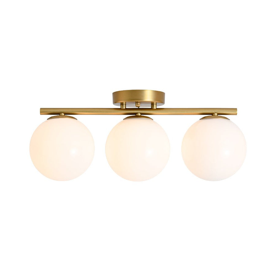 Farmhouze Light - Mid - Century Linear Milky White Glass Globe Ceiling Light - Ceiling Light - Brass - 