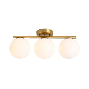 Farmhouze Light - Mid - Century Linear Milky White Glass Globe Ceiling Light - Ceiling Light - Brass - 