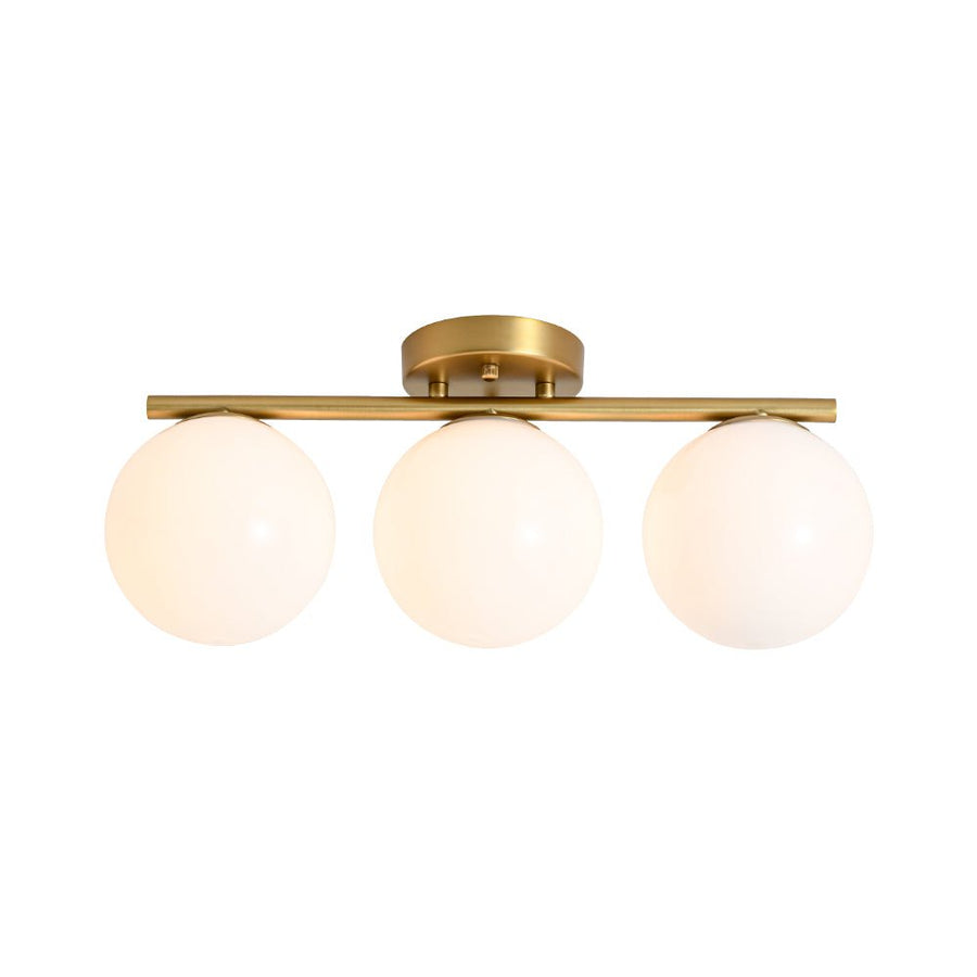 Farmhouze Light - Mid - Century Linear Milky White Glass Globe Ceiling Light - Ceiling Light - Brass - 