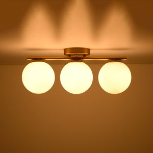 Farmhouze Light - Mid - Century Linear Milky White Glass Globe Ceiling Light - Ceiling Light - Brass - 