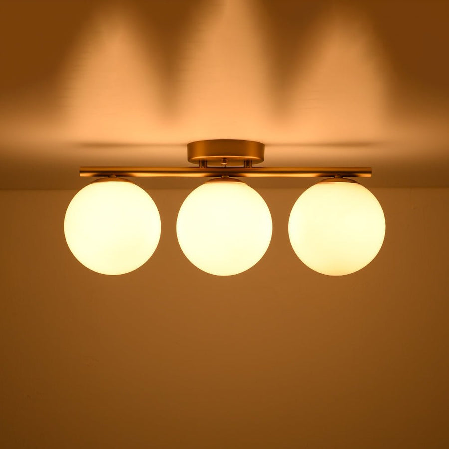 Farmhouze Light - Mid - Century Linear Milky White Glass Globe Ceiling Light - Ceiling Light - Brass - 