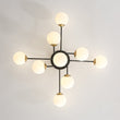 Load image into Gallery viewer, Farmhouze Light - Mid - Century Milky Glass Bubble Sputnik Semi Flush Mount - Ceiling Light - Black + Brass - 

