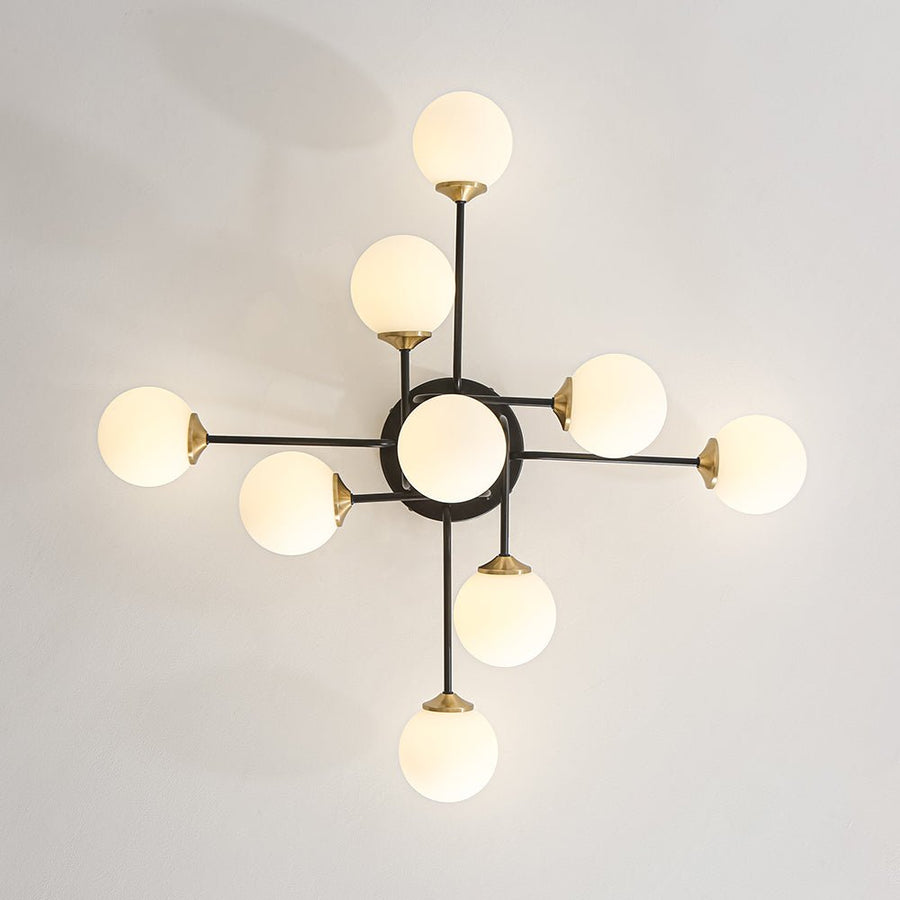 Farmhouze Light - Mid - Century Milky Glass Bubble Sputnik Semi Flush Mount - Ceiling Light - Black + Brass - 
