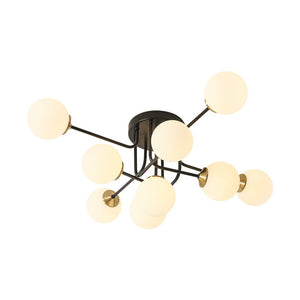 Farmhouze Light - Mid - Century Milky Glass Bubble Sputnik Semi Flush Mount - Ceiling Light - Black + Brass - 