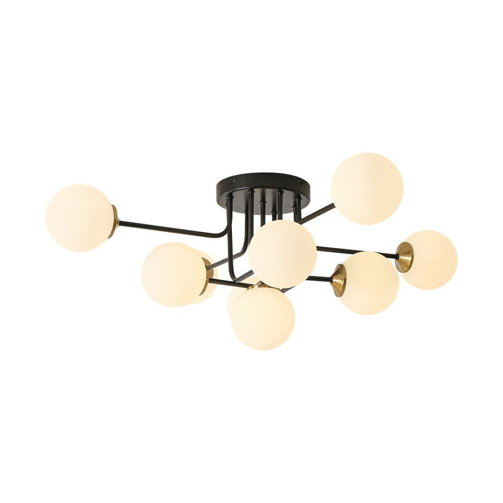 Farmhouze Light - Mid - Century Milky Glass Bubble Sputnik Semi Flush Mount - Ceiling Light - Black + Brass - 