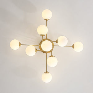 Farmhouze Light - Mid - Century Milky Glass Bubble Sputnik Semi Flush Mount - Ceiling Light - Brass - 