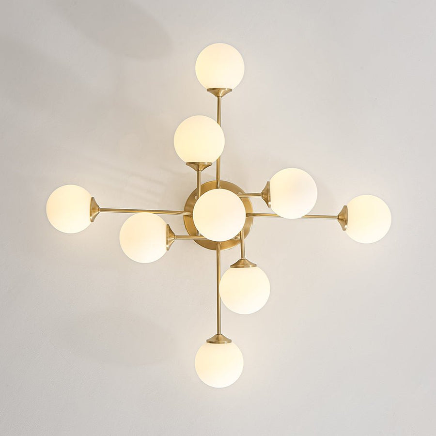 Farmhouze Light - Mid - Century Milky Glass Bubble Sputnik Semi Flush Mount - Ceiling Light - Brass - 