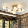 Load image into Gallery viewer, Farmhouze Light - Mid - Century Milky Glass Bubble Sputnik Semi Flush Mount - Ceiling Light - Brass - 
