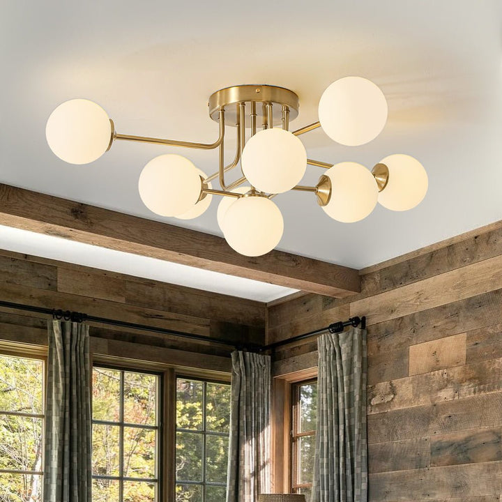 Farmhouze Light - Mid - Century Milky Glass Bubble Sputnik Semi Flush Mount - Ceiling Light - Brass - 