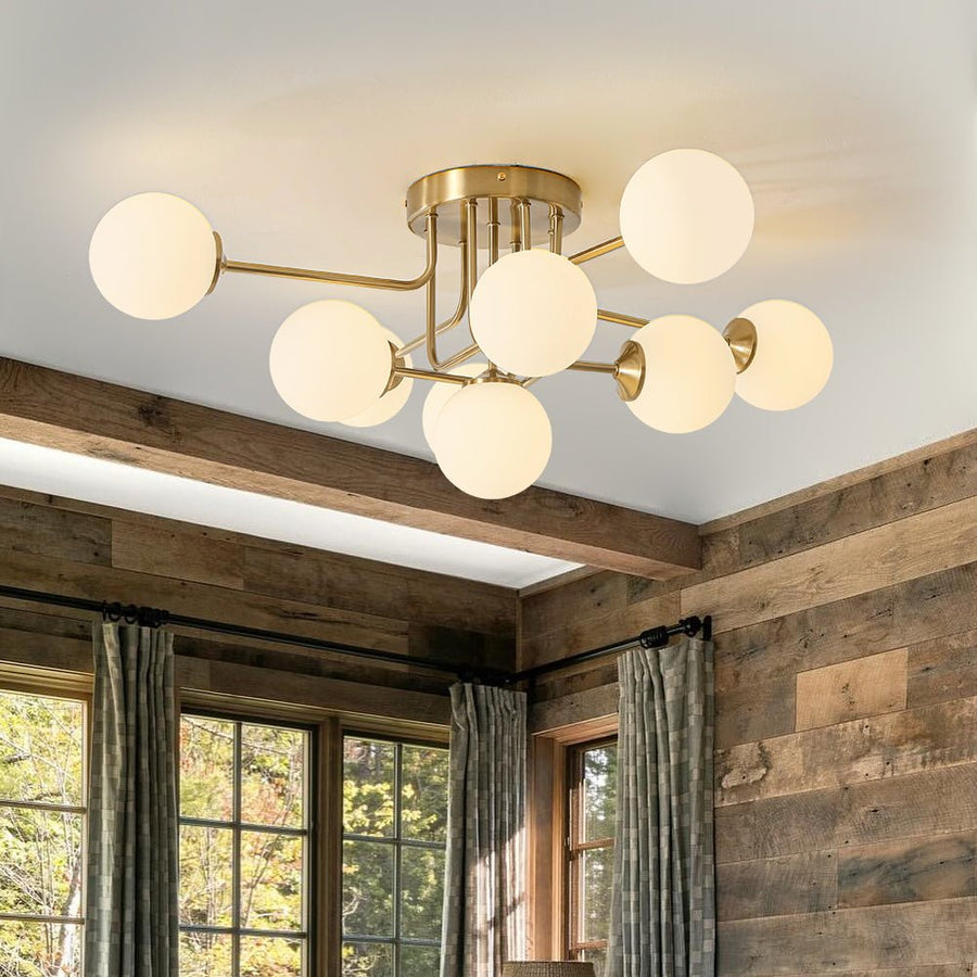 Farmhouze Light - Mid - Century Milky Glass Bubble Sputnik Semi Flush Mount - Ceiling Light - Brass - 