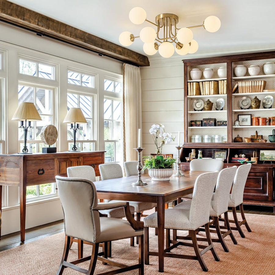 Farmhouze Light - Mid - Century Milky Glass Bubble Sputnik Semi Flush Mount - Ceiling Light - Brass - 