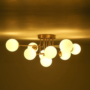 Farmhouze Light - Mid - Century Milky Glass Bubble Sputnik Semi Flush Mount - Ceiling Light - Brass - 