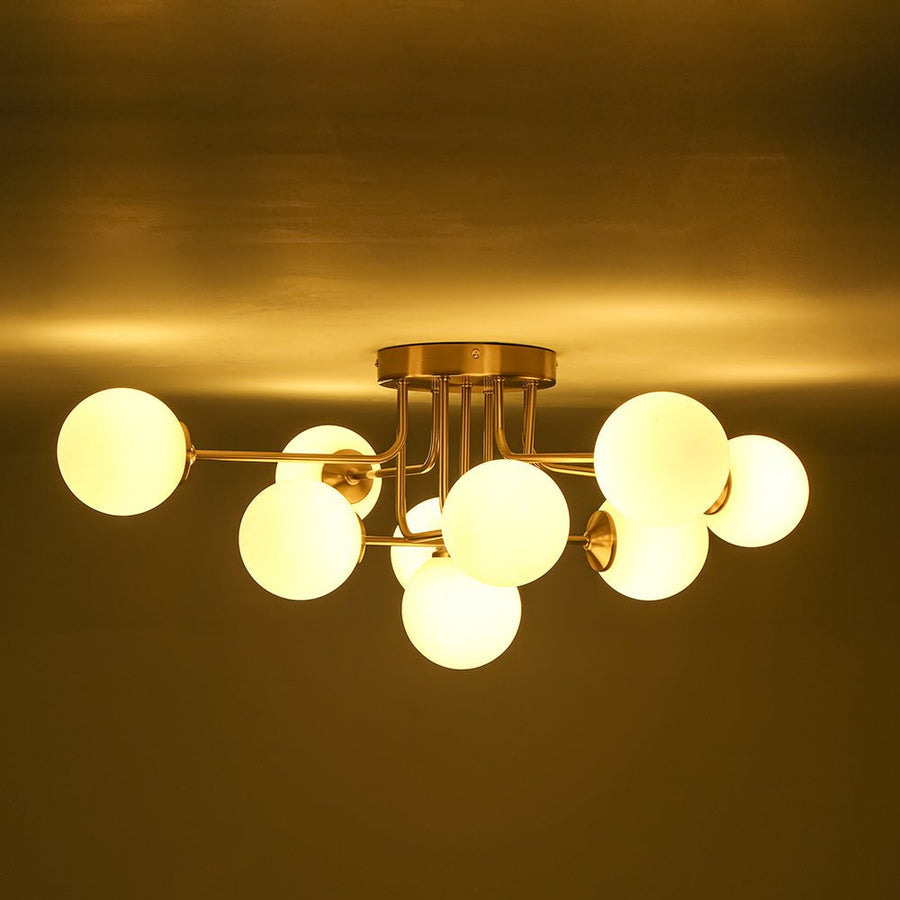 Farmhouze Light - Mid - Century Milky Glass Bubble Sputnik Semi Flush Mount - Ceiling Light - Brass - 