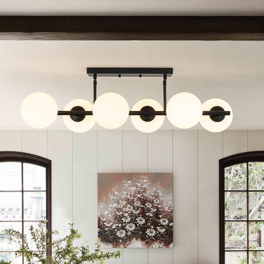 Farmhouze Light - Mid - century Modern Frosted Glass Bubble Island Chandelier - Chandelier - Black - 