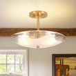 Load image into Gallery viewer, Farmhouze Light - Mid - Century Round Saucer Wide Glass Semi Flush Ceiling Light - Ceiling Light - Brass - 
