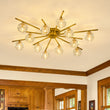 Load image into Gallery viewer, Farmhouze Light-Mid-Century Sparkled Crystal Round Tiered Sputnik Ceiling Light-Chandelier-Brass-
