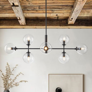 Farmhouze Light - Mid - Century Sputnik Clear Glass Globe Linear Island Chandelier - Chandelier - Brass - 