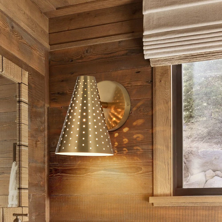 Farmhouze Light - Mid - Century Stylish 1 - Light Metal Cone Bathroom Wall Lamp - Wall Sconce - Brass - 