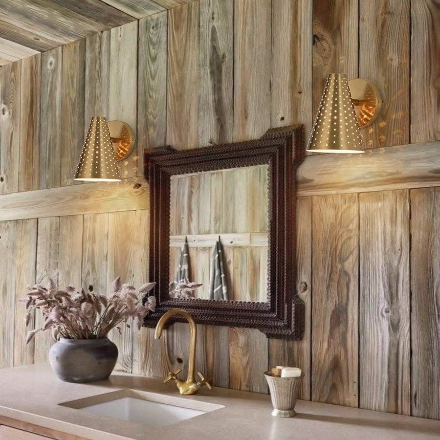 Farmhouze Light - Mid - Century Stylish 1 - Light Metal Cone Bathroom Wall Lamp - Wall Sconce - Brass - 