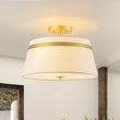 Load image into Gallery viewer, Farmhouze Light-Mid-Century White Fabric Round Drum Shade Ceiling Light-Ceiling Light-Brass-
