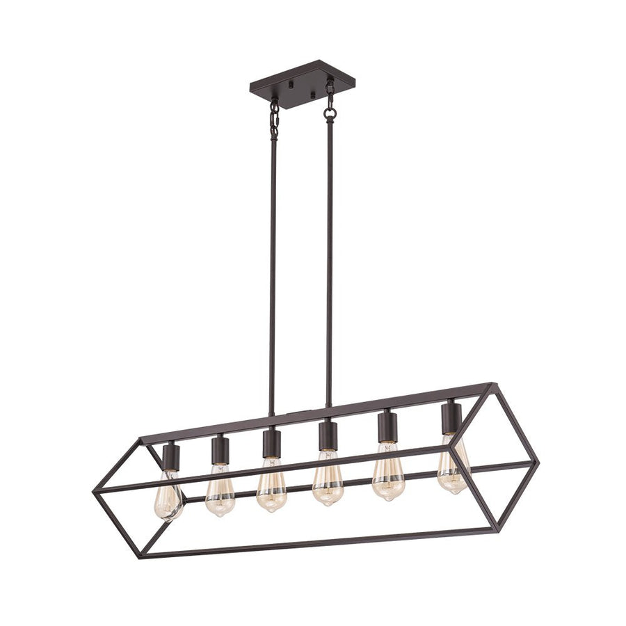 Farmhouze Light - Minimalist Industrial 6 - Light Rectangle Cage Linear Chandelier - Chandelier - 38 in. - 