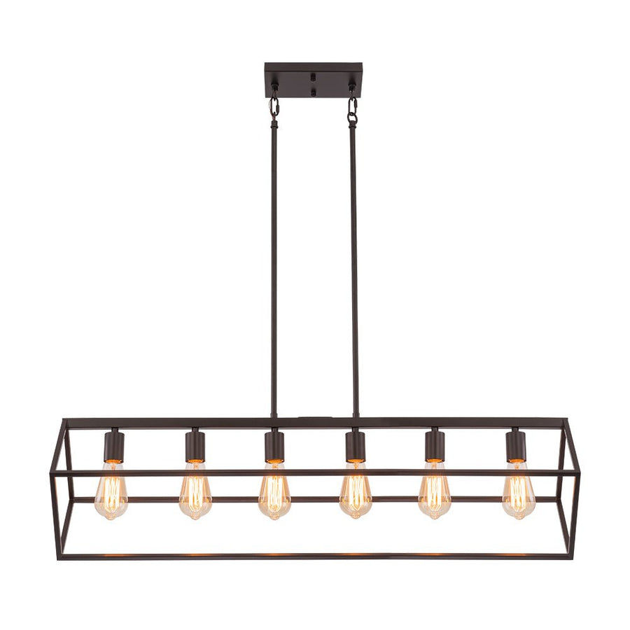 Farmhouze Light - Minimalist Industrial 6 - Light Rectangle Cage Linear Chandelier - Chandelier - 38 in. - 