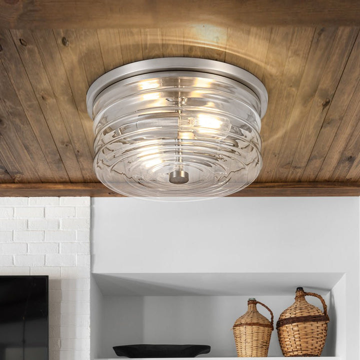 Farmhouze Light - Minimalist Nickel Clear Layer Glass Drum Ceiling Light - Ceiling Light - 9.8 in. - 