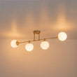 Load image into Gallery viewer, Farmhouze Light-Minimalist White Glass Globe Linear 4-Light Sputnik Semi Flush-Ceiling Light-Brass-
