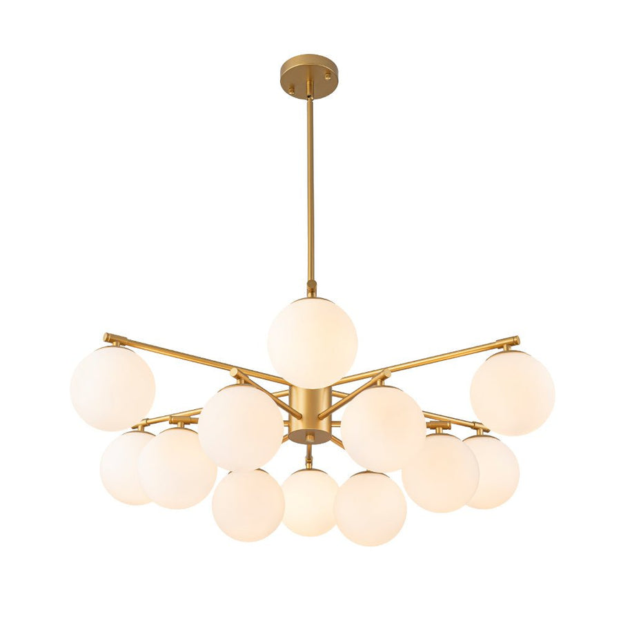 Farmhouze Light - Modern 12 - Light White Glass Globe Bubble Sputnik Ceiling Light - Ceiling Light - Brass - 