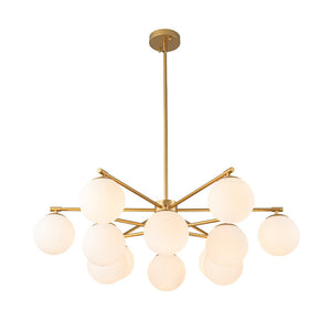 Farmhouze Light - Modern 12 - Light White Glass Globe Bubble Sputnik Ceiling Light - Ceiling Light - Brass - 