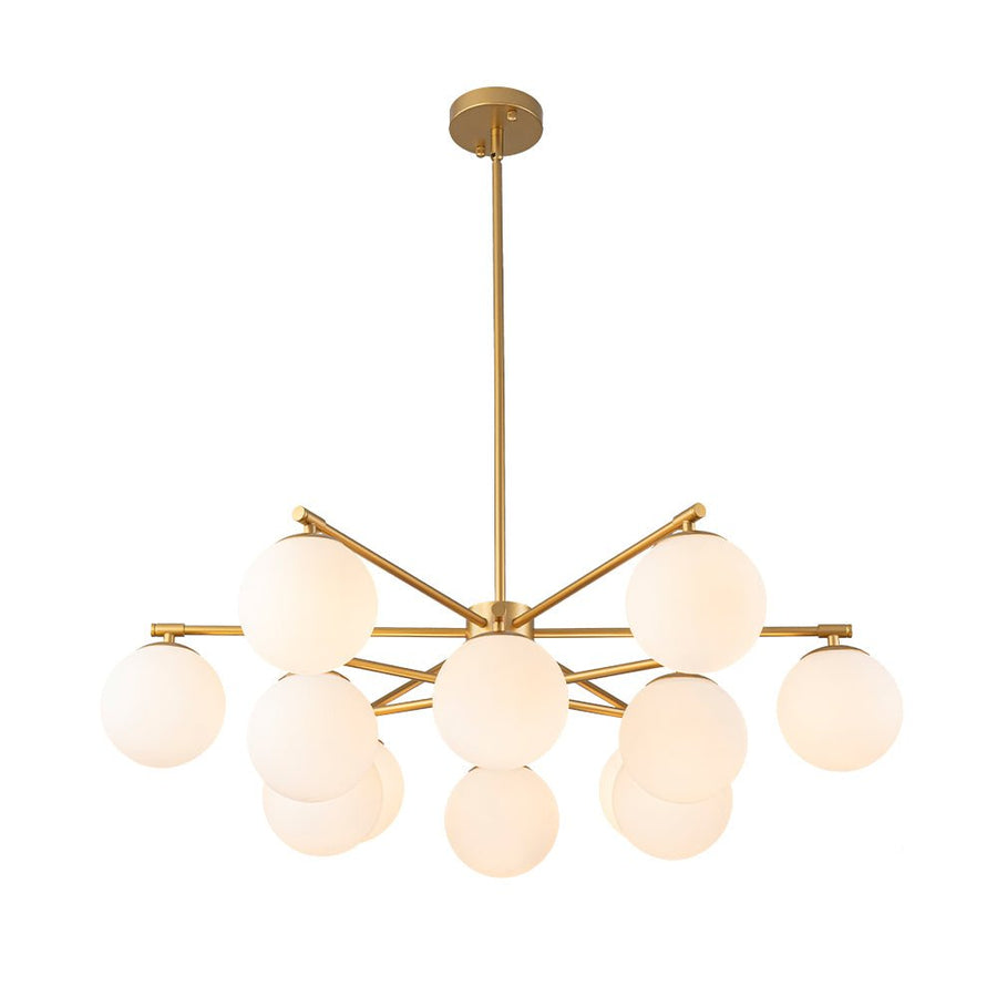 Farmhouze Light - Modern 12 - Light White Glass Globe Bubble Sputnik Ceiling Light - Ceiling Light - Brass - 