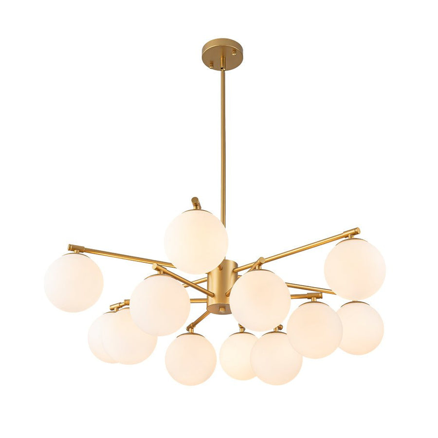 Farmhouze Light - Modern 12 - Light White Glass Globe Bubble Sputnik Ceiling Light - Ceiling Light - Brass - 