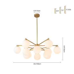 Farmhouze Light - Modern 12 - Light White Glass Globe Bubble Sputnik Ceiling Light - Ceiling Light - Brass - 