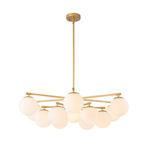 Farmhouze Light - Modern 12 - Light White Glass Globe Bubble Sputnik Ceiling Light - Ceiling Light - Brass - 