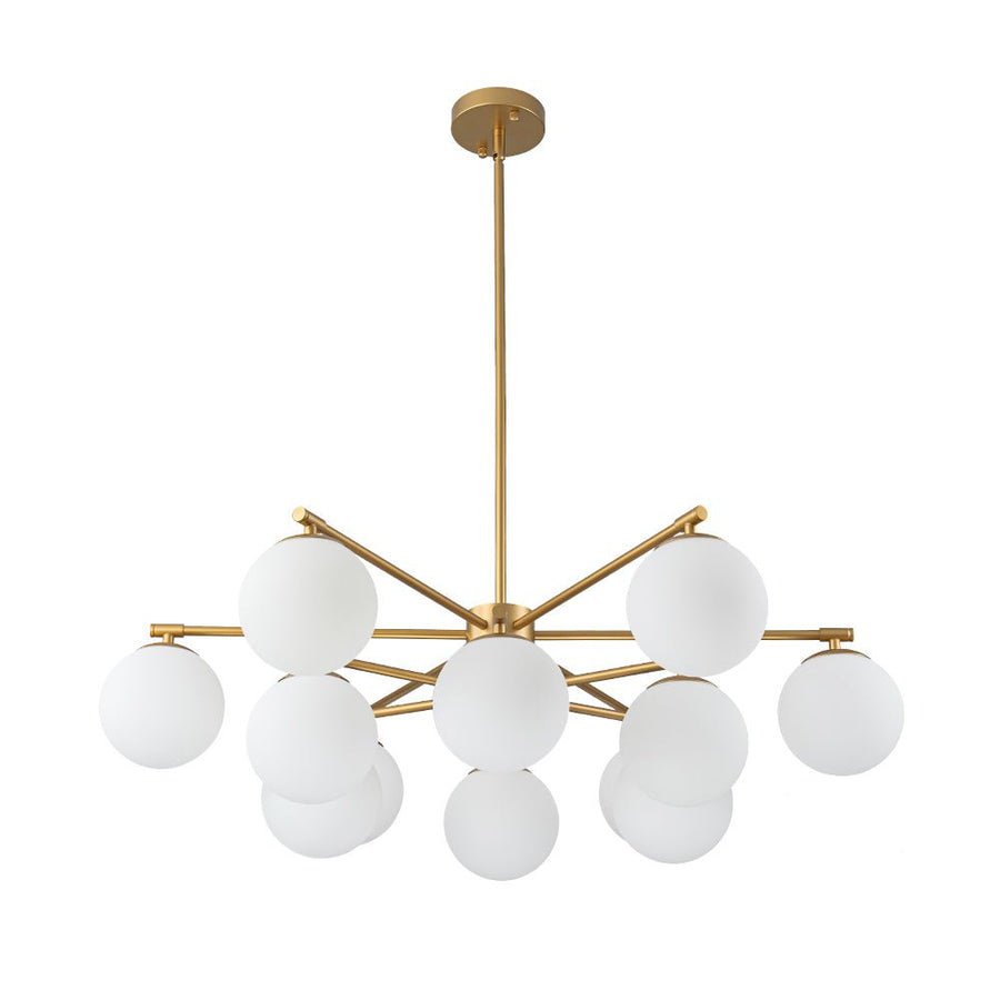 Farmhouze Light - Modern 12 - Light White Glass Globe Bubble Sputnik Ceiling Light - Ceiling Light - Brass - 