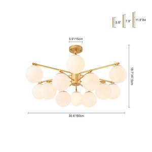 Farmhouze Light - Modern 12 - Light White Glass Globe Bubble Sputnik Ceiling Light - Ceiling Light - Brass - 