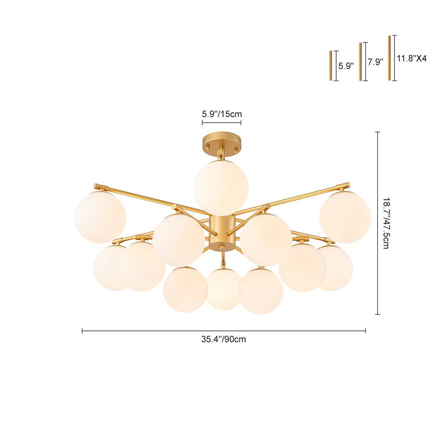 Farmhouze Light - Modern 12 - Light White Glass Globe Bubble Sputnik Ceiling Light - Ceiling Light - Brass - 