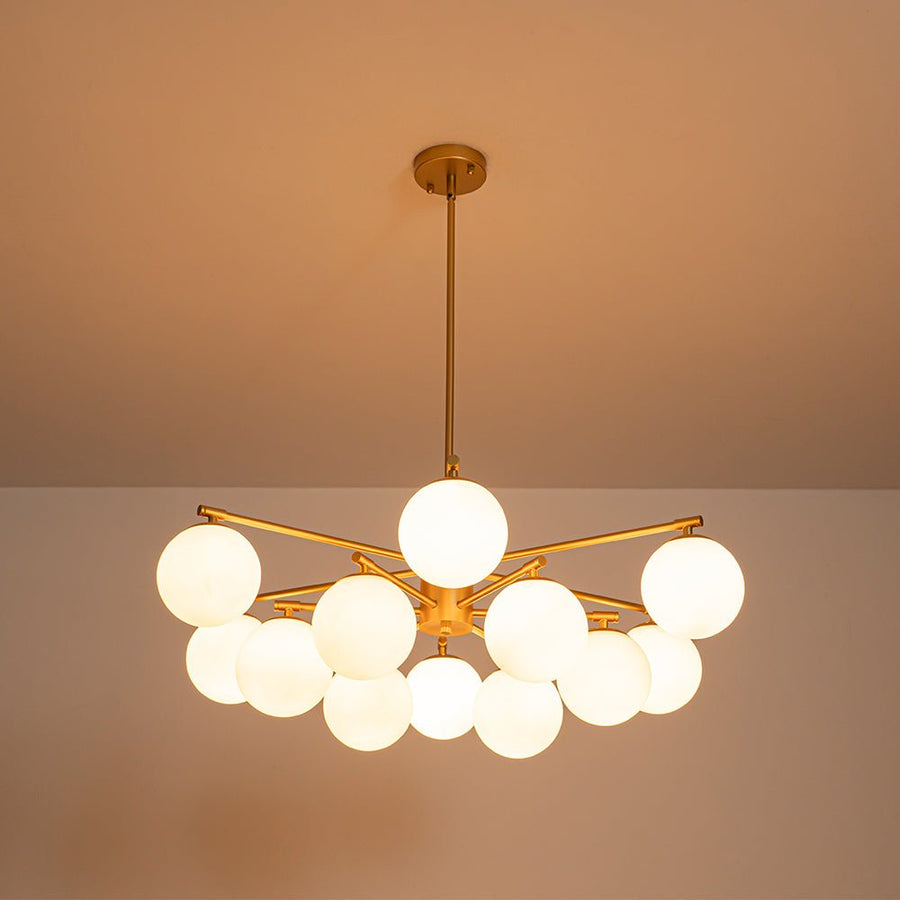 Farmhouze Light - Modern 12 - Light White Glass Globe Bubble Sputnik Ceiling Light - Ceiling Light - Brass - 