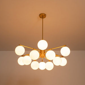 Farmhouze Light - Modern 12 - Light White Glass Globe Bubble Sputnik Ceiling Light - Ceiling Light - Brass - 