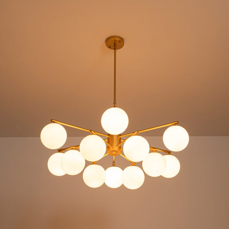 Farmhouze Light - Modern 12 - Light White Glass Globe Bubble Sputnik Ceiling Light - Ceiling Light - Brass - 