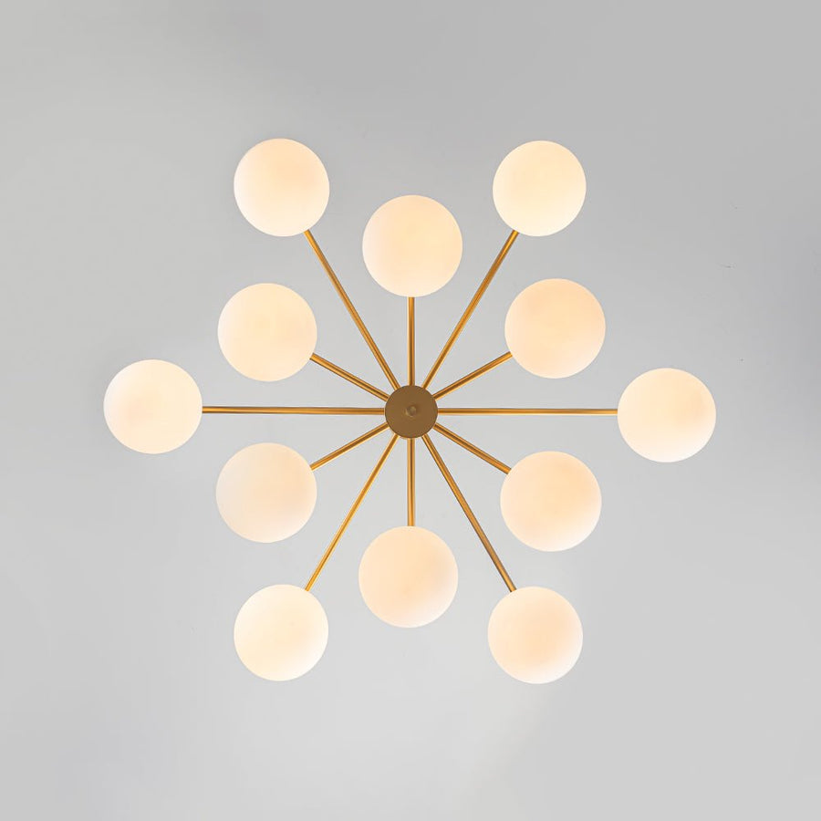 Farmhouze Light - Modern 12 - Light White Glass Globe Bubble Sputnik Ceiling Light - Ceiling Light - Brass - 