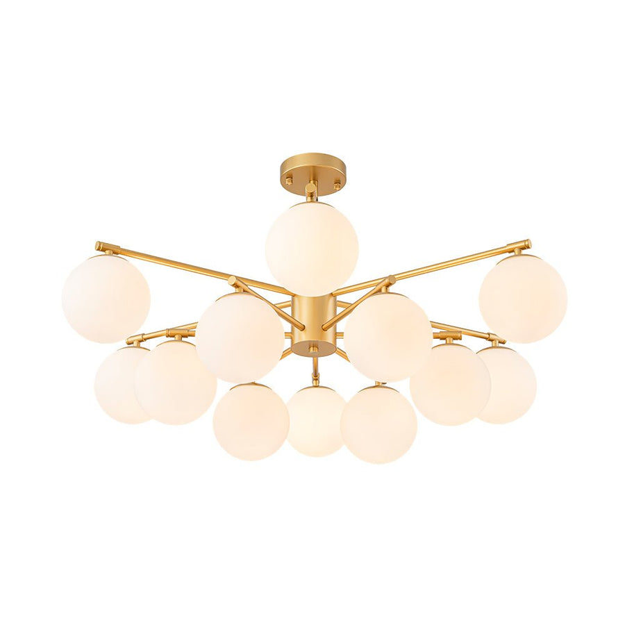 Farmhouze Light - Modern 12 - Light White Glass Globe Bubble Sputnik Ceiling Light - Ceiling Light - Brass - 