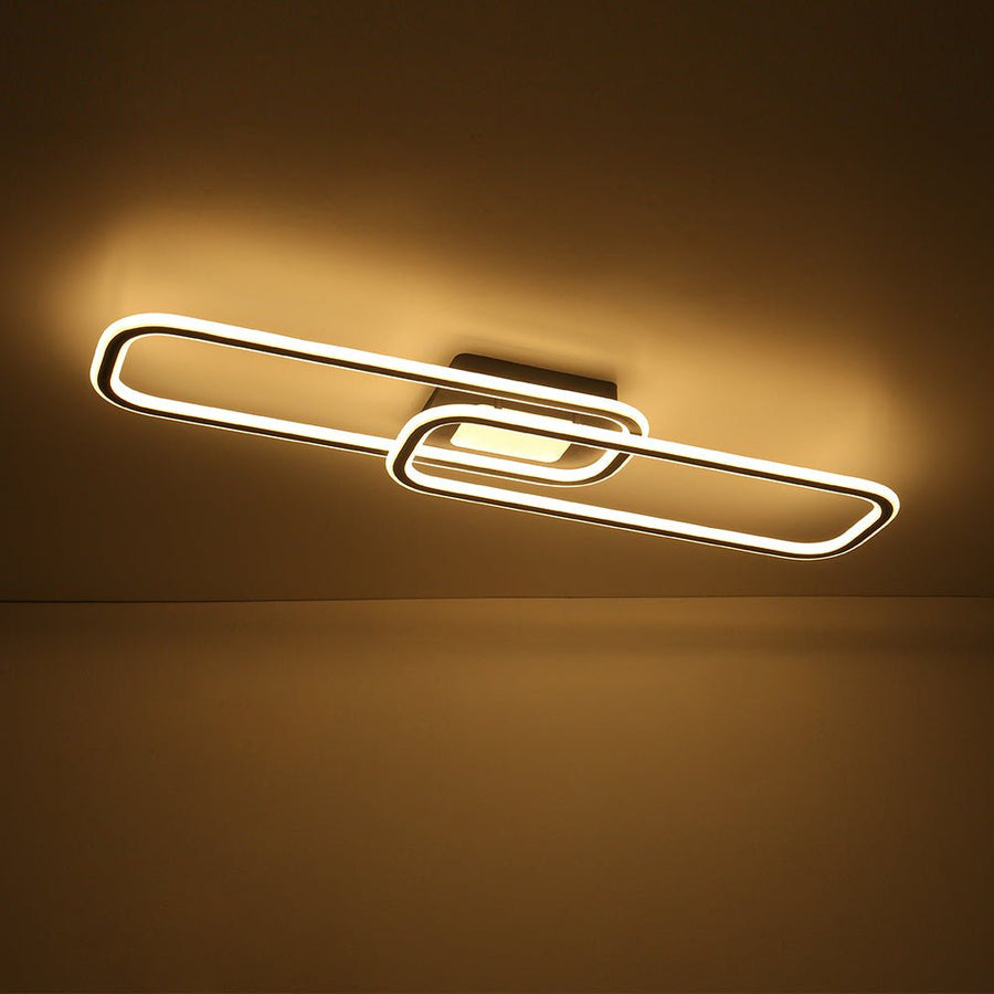 Farmhouze Light - Modern 2 - Light Linear Oblong Dimmable LED Semi Flush Mount - Ceiling Light - Black - 