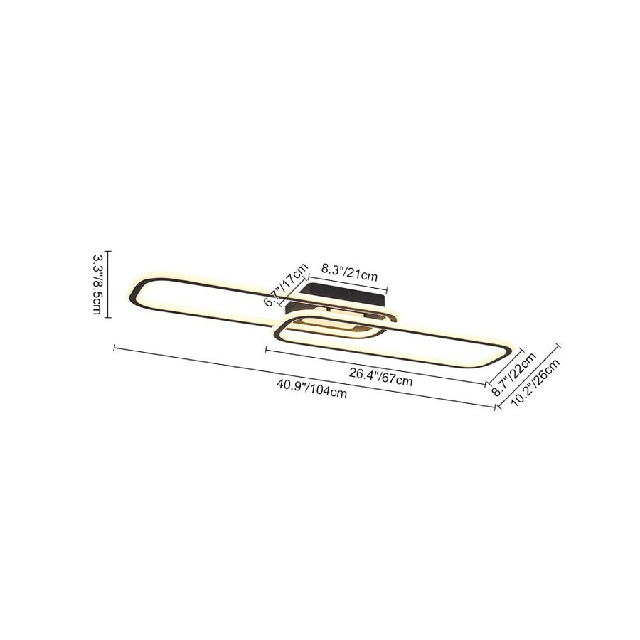 Farmhouze Light - Modern 2 - Light Linear Oblong Dimmable LED Semi Flush Mount - Ceiling Light - Black - 