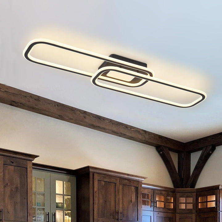 Farmhouze Light - Modern 2 - Light Linear Oblong Dimmable LED Semi Flush Mount - Ceiling Light - Black - 