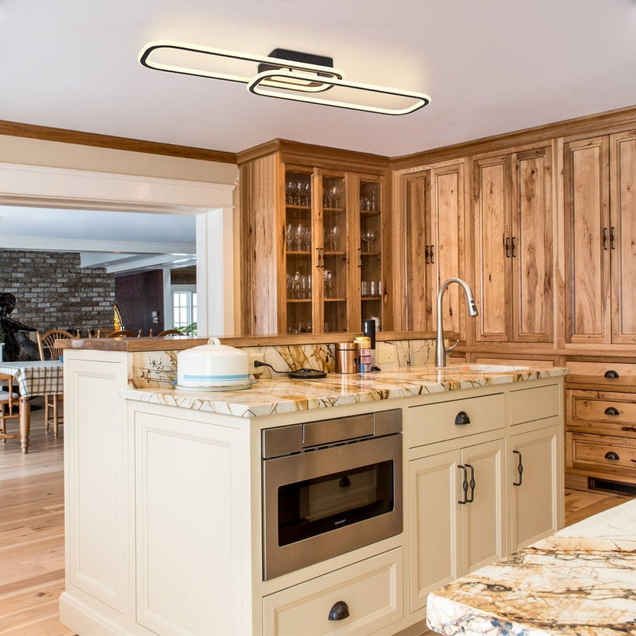 Farmhouze Light - Modern 2 - Light Linear Oblong Dimmable LED Semi Flush Mount - Ceiling Light - Black - 