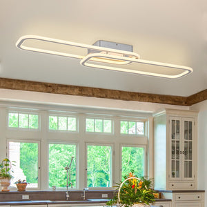 Farmhouze Light - Modern 2 - Light Linear Oblong Dimmable LED Semi Flush Mount - Ceiling Light - Nickel - 