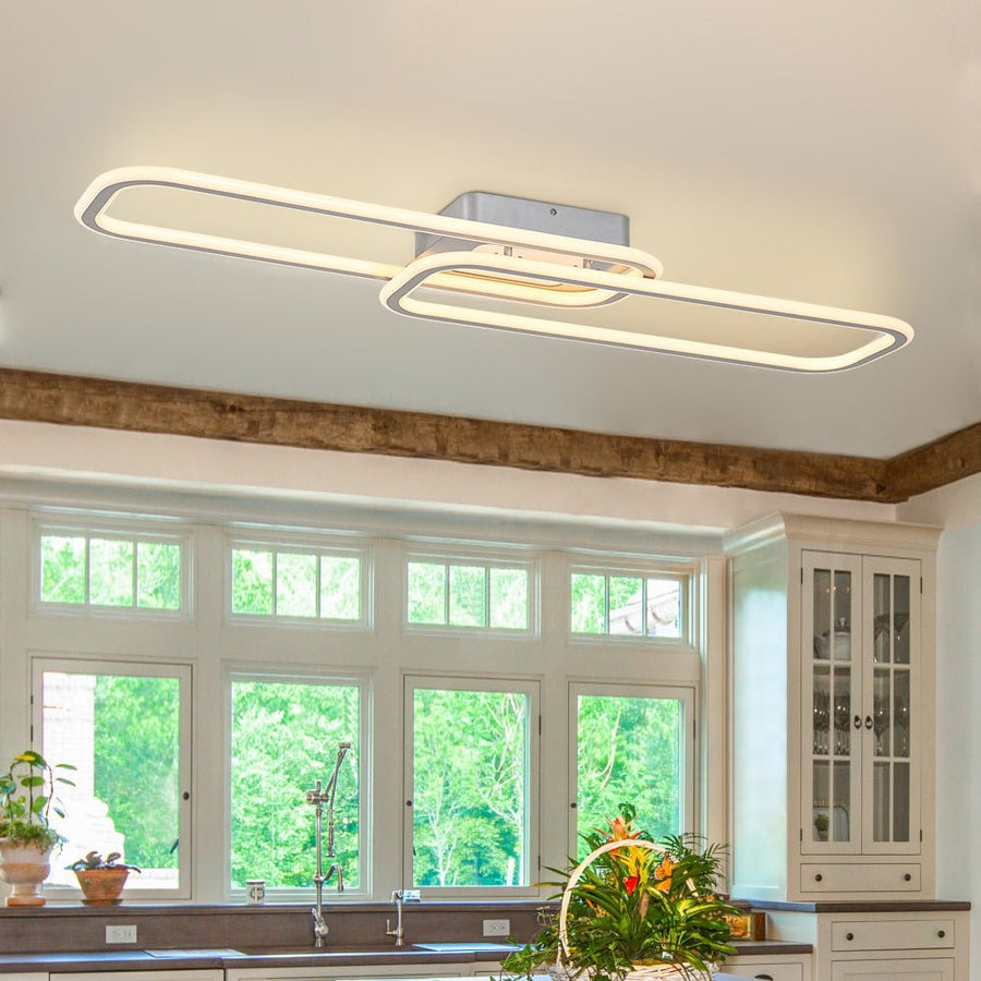 Farmhouze Light - Modern 2 - Light Linear Oblong Dimmable LED Semi Flush Mount - Ceiling Light - Nickel - 