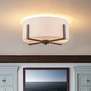 Farmhouze Light - Modern 2 - Light White Fabric Drum Flush Ceiling Light - Ceiling Light - Black - 