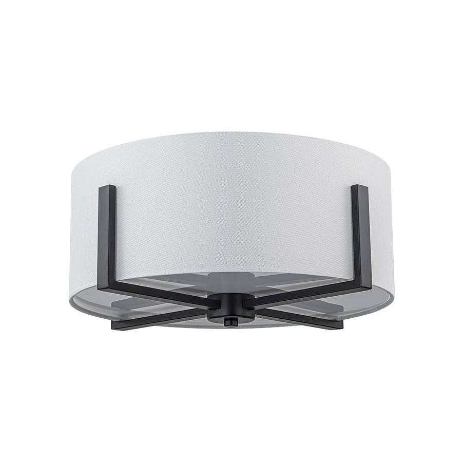 Farmhouze Light - Modern 2 - Light White Fabric Drum Flush Ceiling Light - Ceiling Light - Brass - 